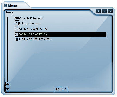Menu X-Lite 2.0 z zaznaczoną pozycją Ustawienia Systemowe.
