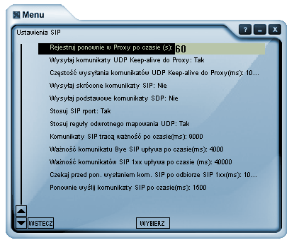 X-Lite 2.0 — parametr Rejestruj ponownie w Proxy po czasie ustawiony na 60 sekund.